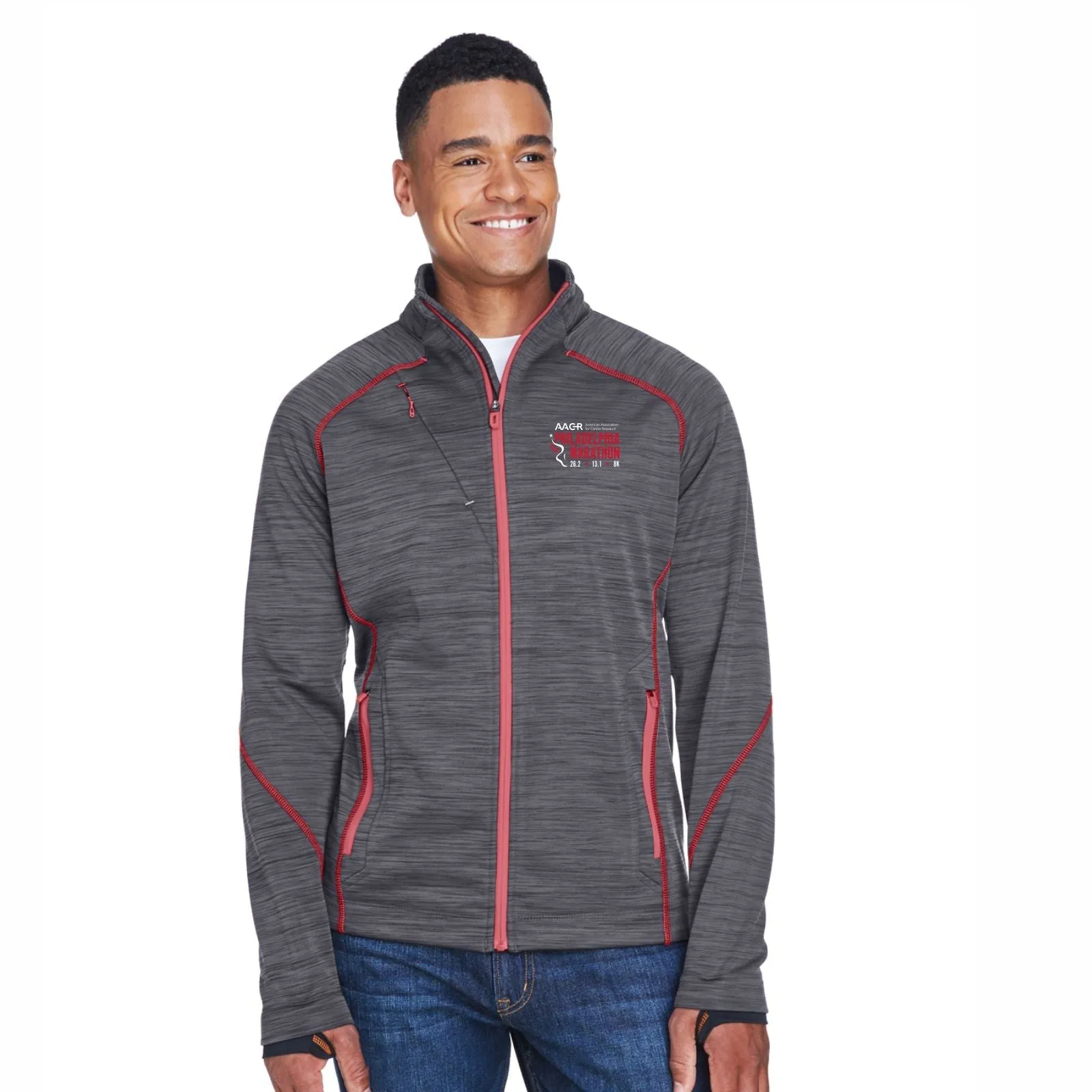 Adult Melange Zip Jacket -Carbon/Red- AACR Big Back