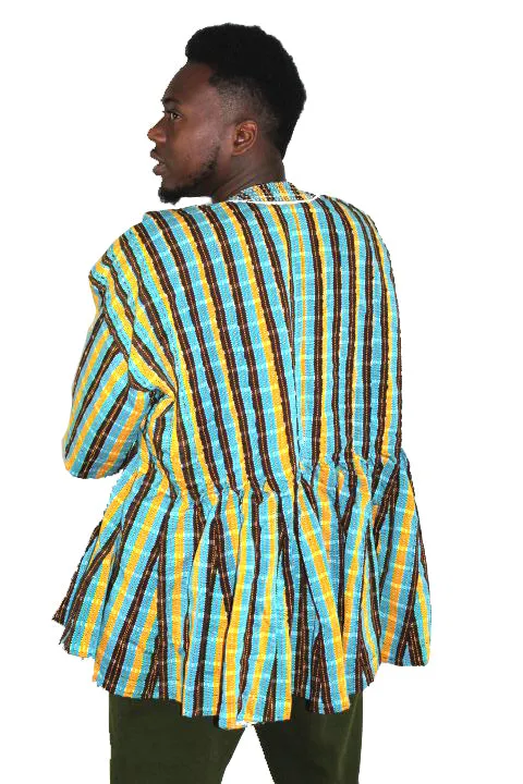 African Batakari / Fugu - Turquoise w/Black, Gold & White