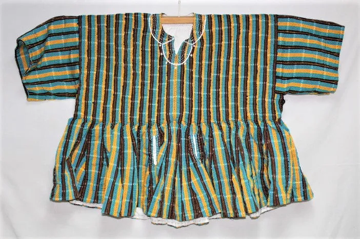 African Batakari / Fugu - Turquoise w/Black, Gold & White