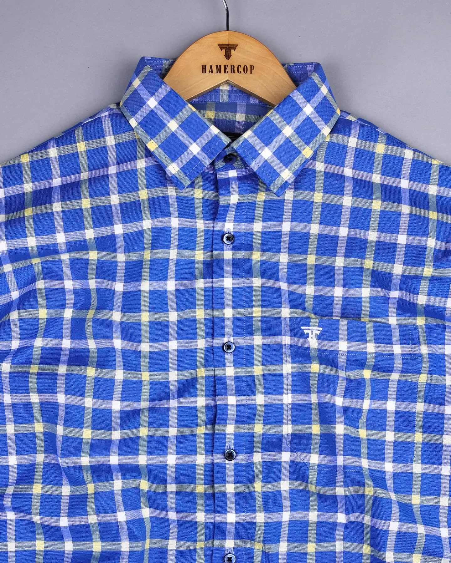 Aster Blue With Yellow Check Oxford Cotton Shirt