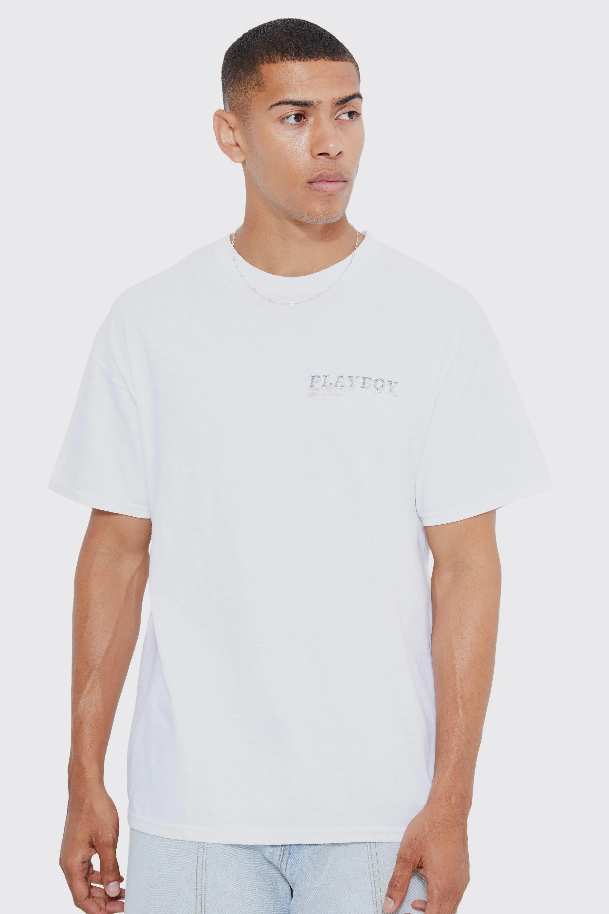 Boohoo Oversized Playboy Licensed T-Shirt, White