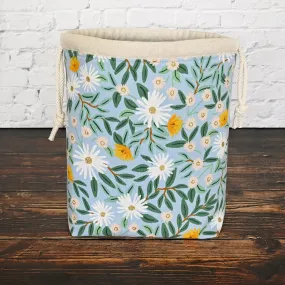 Canvas Drawstring Bag in Pretty Blue Floral