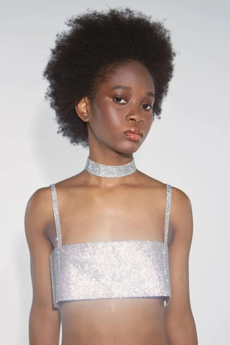 CHARLOTTE SILVER CRYSTAL-EMBELLISHED CROP TOP
