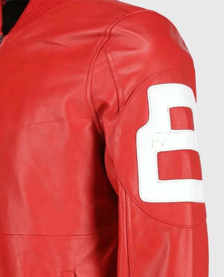 Dizller 8 Ball Pool Red Letterman Bomber Leather Jacket
