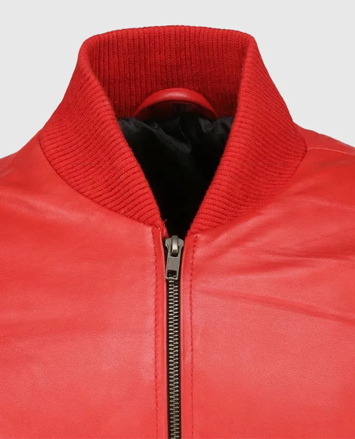Dizller 8 Ball Pool Red Letterman Bomber Leather Jacket
