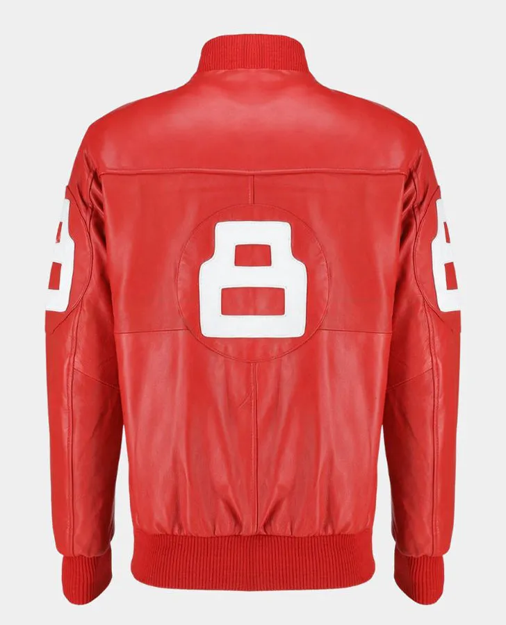Dizller 8 Ball Pool Red Letterman Bomber Leather Jacket