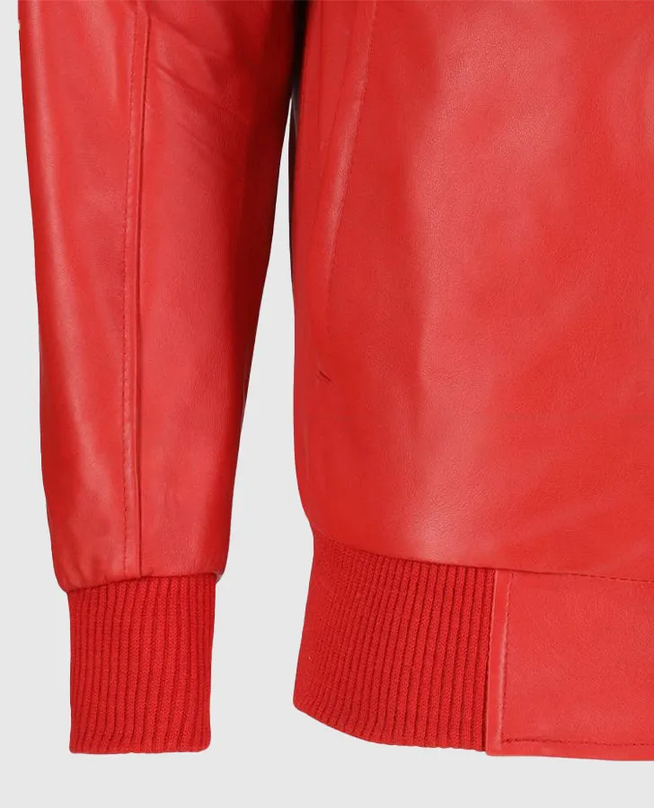 Dizller 8 Ball Pool Red Letterman Bomber Leather Jacket