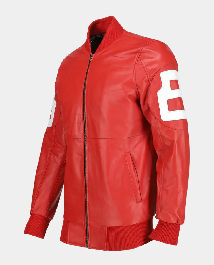Dizller 8 Ball Pool Red Letterman Bomber Leather Jacket