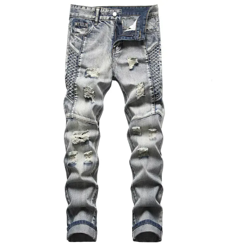 Embroidered Ripped Men's Nostalgic Jeans Pants