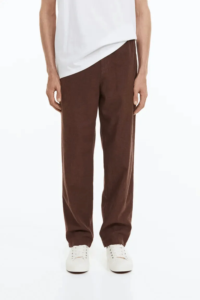 H&M Regular Fit Linen-blend trousers, brown
