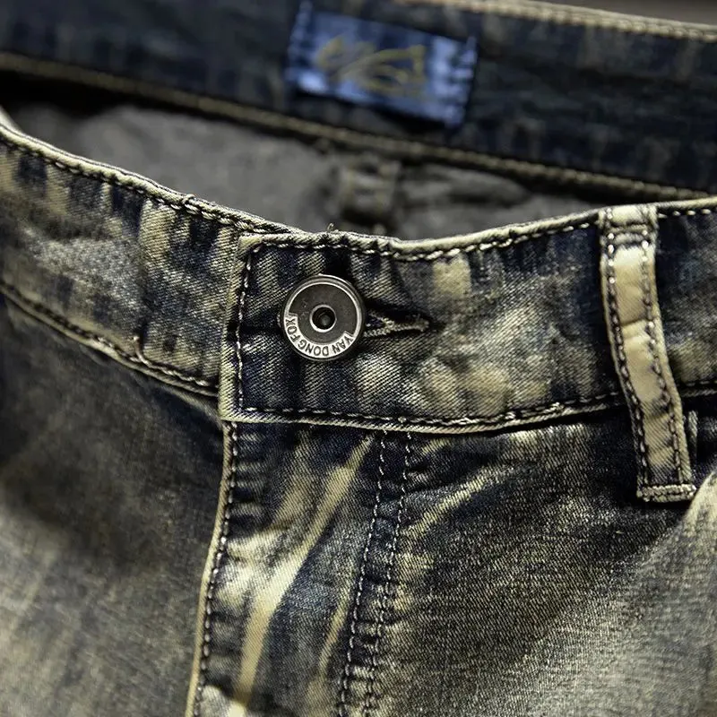 High Quality Luxury Men's Korean Style Retro Summer Jeans with Holes Designer Trendy Straight Plus Size 44 Denim Trousers Pants