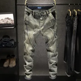 High Quality Luxury Men's Korean Style Retro Summer Jeans with Holes Designer Trendy Straight Plus Size 44 Denim Trousers Pants