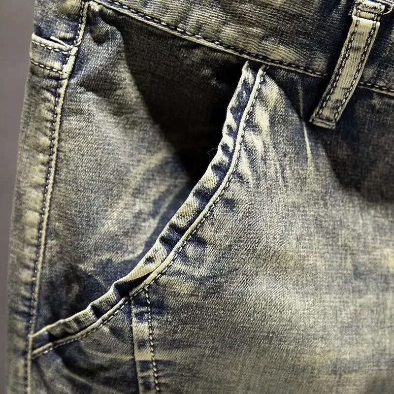 High Quality Luxury Men's Korean Style Retro Summer Jeans with Holes Designer Trendy Straight Plus Size 44 Denim Trousers Pants