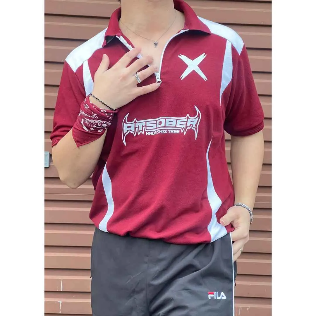 Maroon High Street Racing Zipper Polo T-Shirt