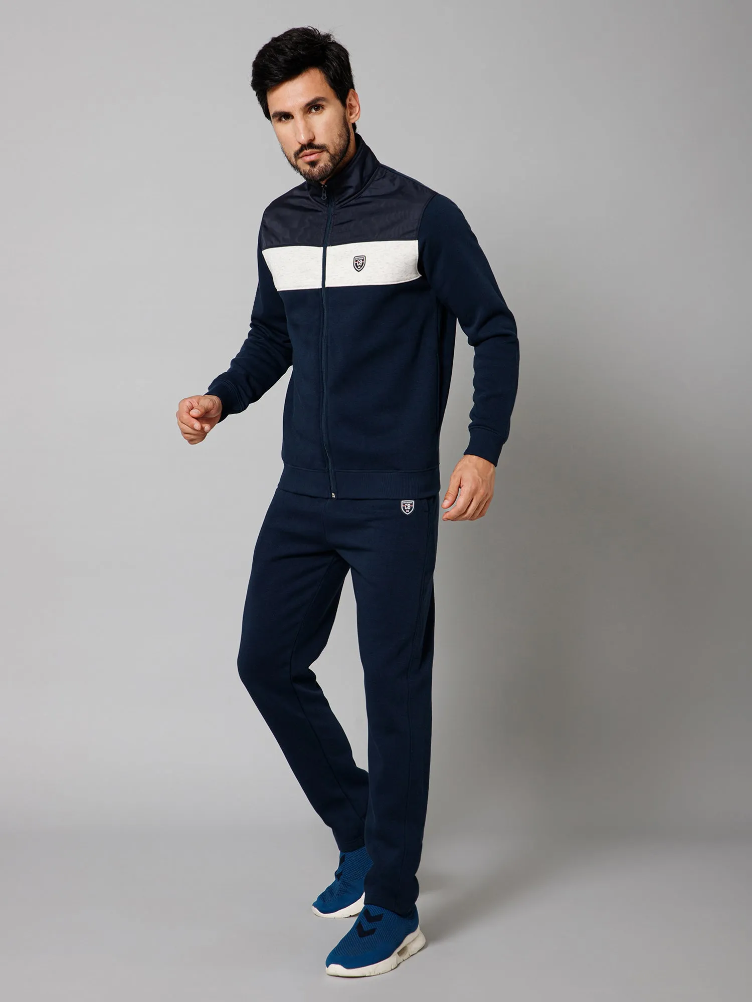 Men Color-blocked Full Sleeve Mock Collar Regular Fit Winter Wear Track Suit for Men