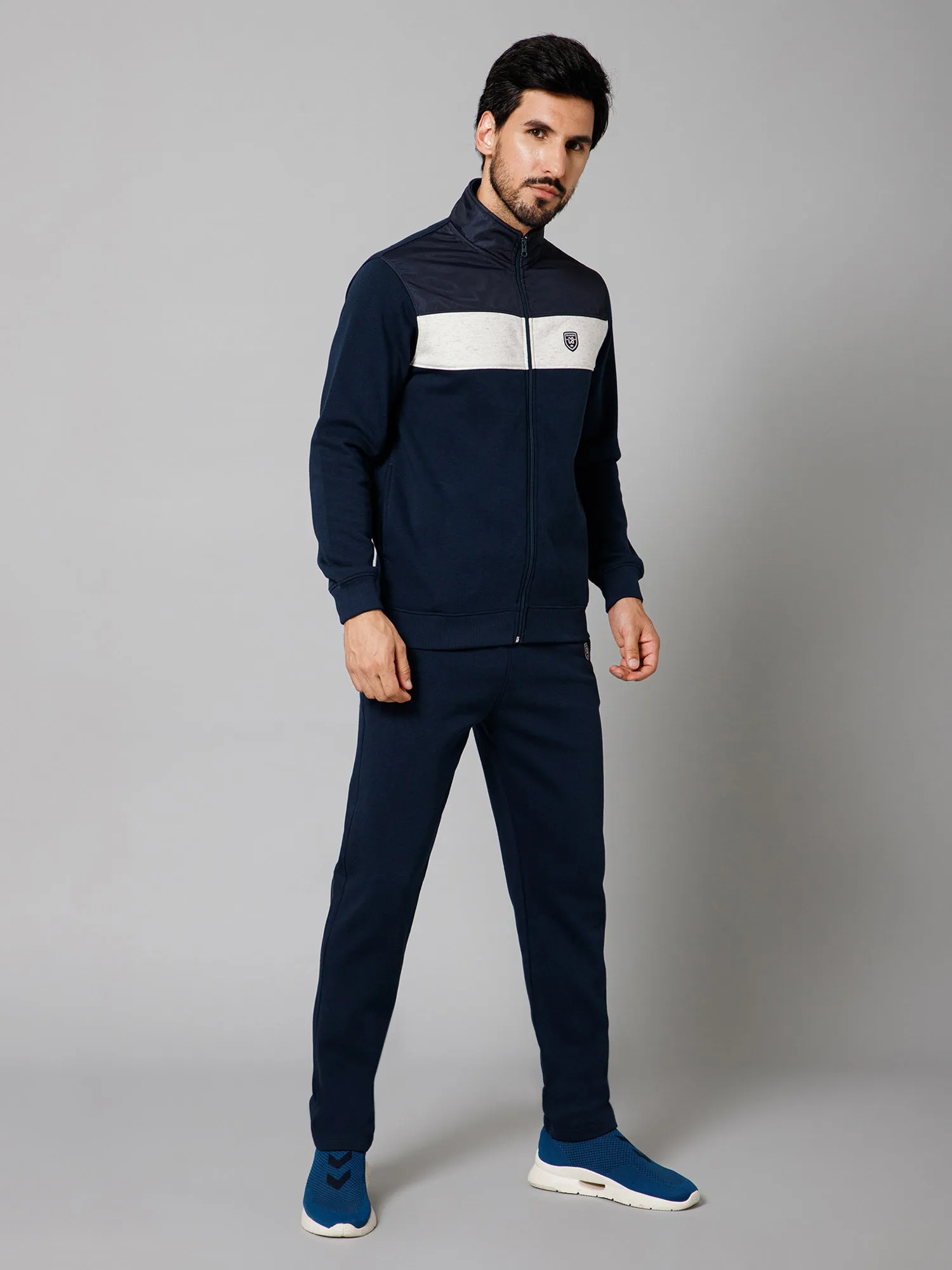 Men Color-blocked Full Sleeve Mock Collar Regular Fit Winter Wear Track Suit for Men