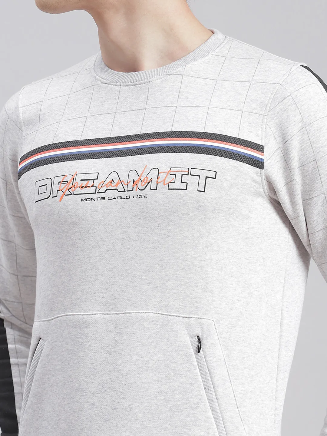 Men Grey Printed Round Neck Full Sleeve Tracksuits