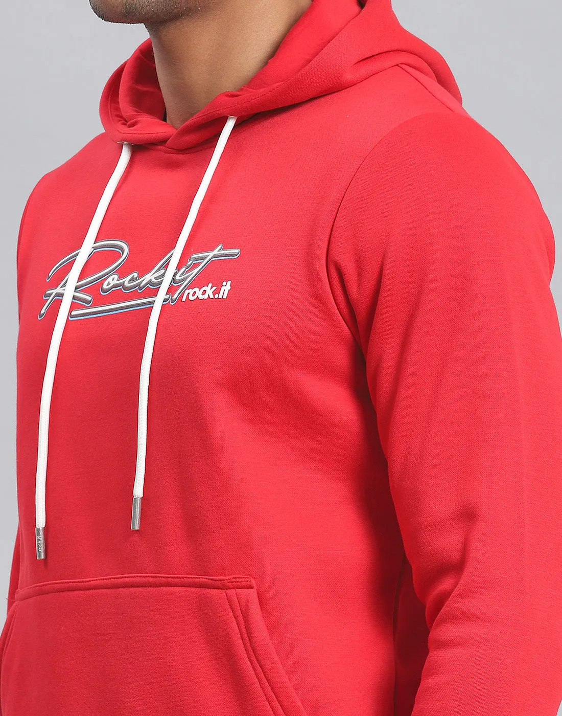 Men Red Solid Hooded Full Sleeve Tracksuit