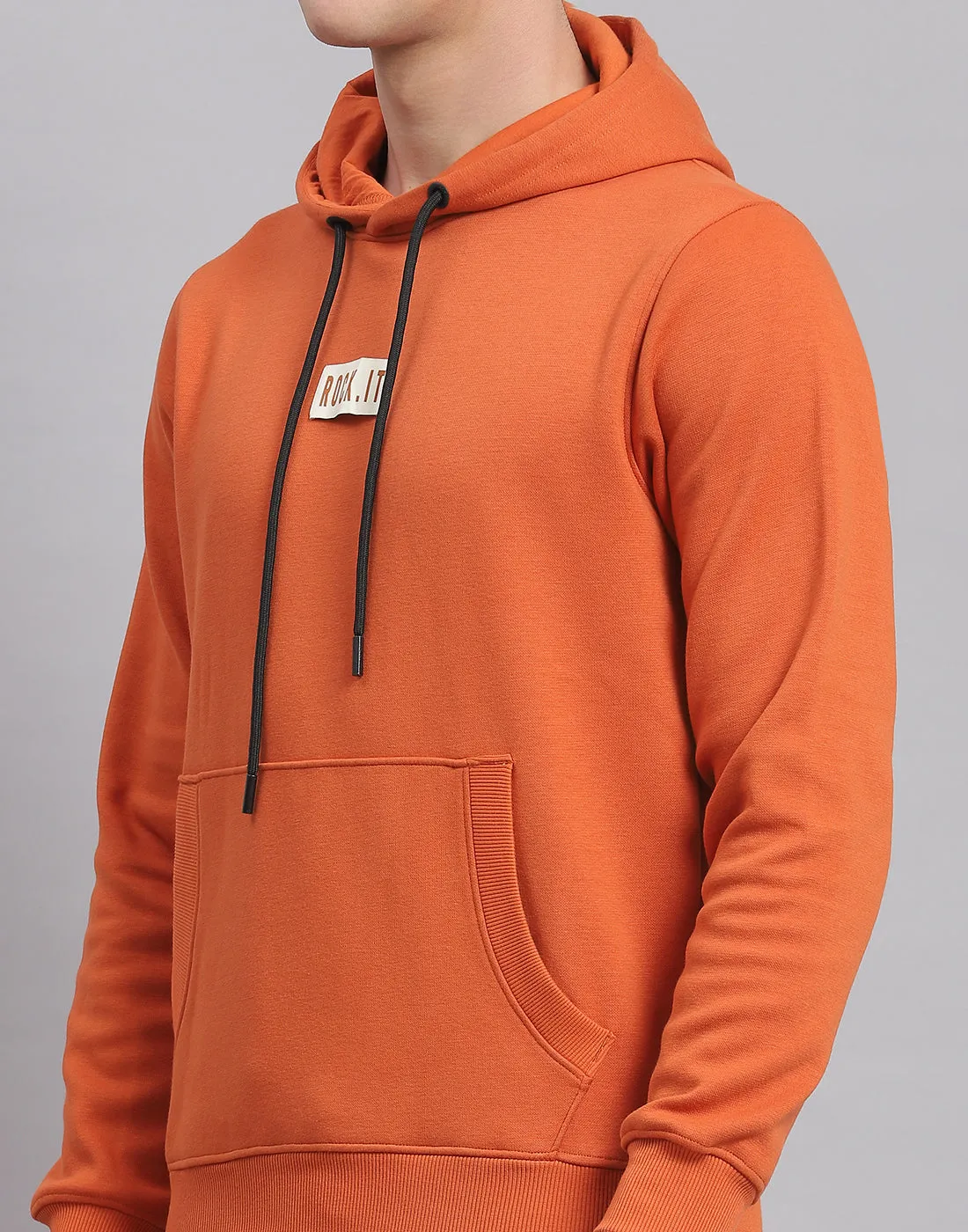 Men Rust Solid Hooded Full Sleeve Tracksuit