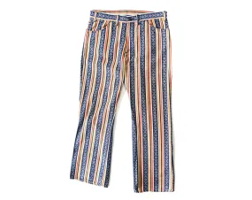 Men's Big E Levi's Jeans - Medium Large 1960s 70s Striped Cotton Pants - Denim Blue Red Tan White Southwest Summer - Waist 35.5 Inseam 30.75