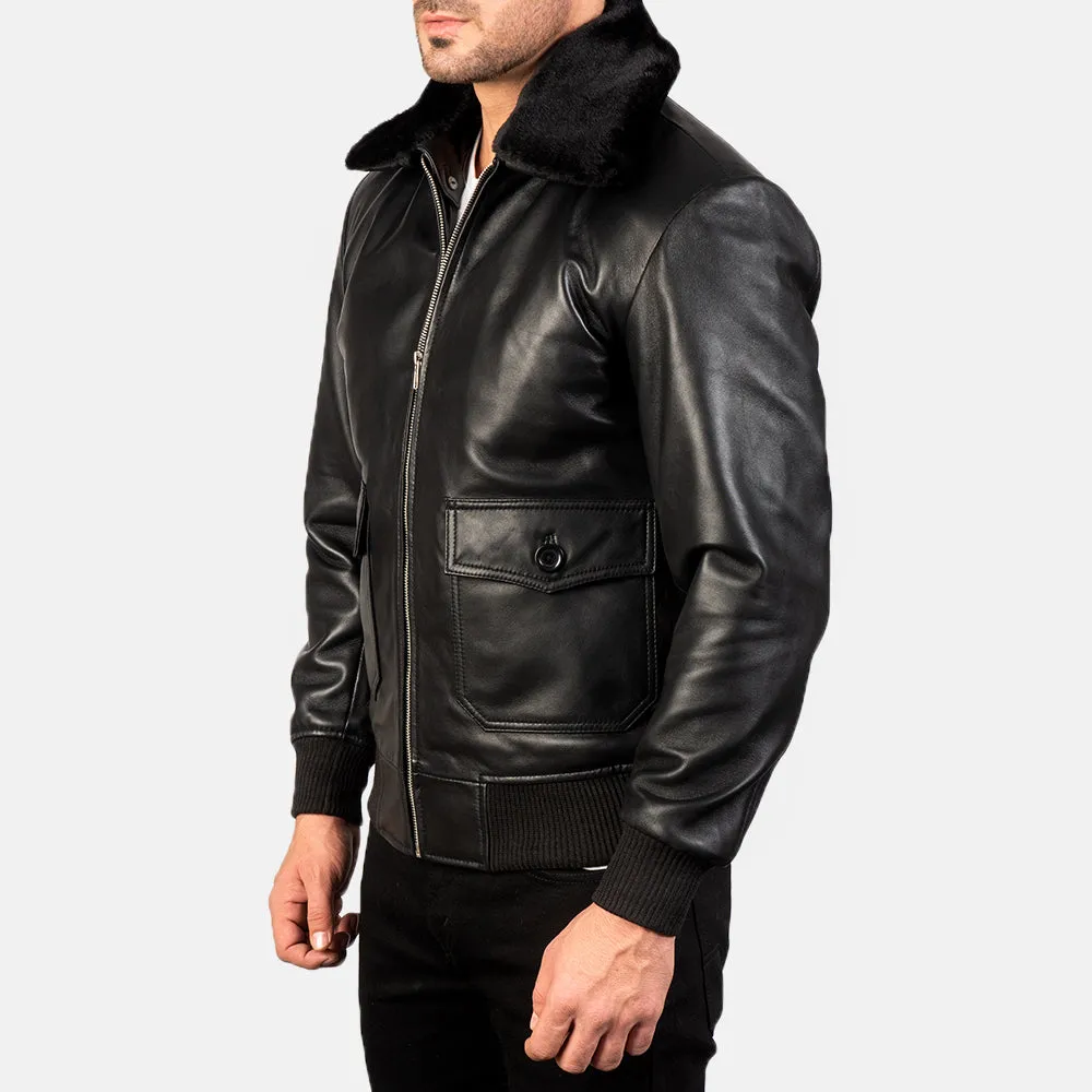 Mens Black G1 Leather Flight Jacket