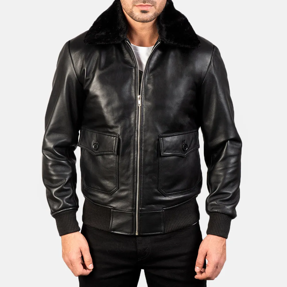 Mens Black G1 Leather Flight Jacket