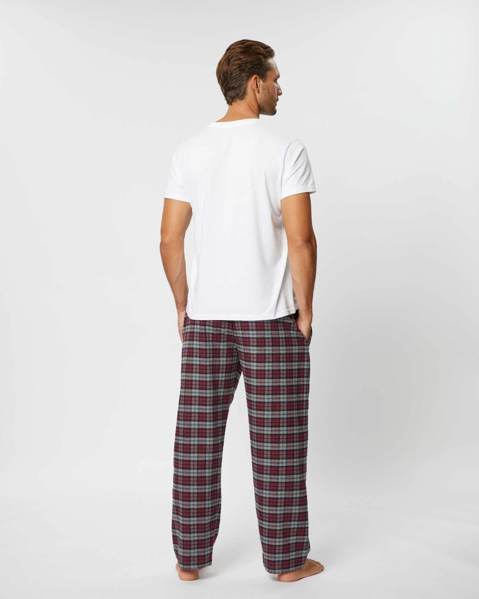 Men's Brushed Cotton Pyjama Trousers - Litton Burgundy Tartan