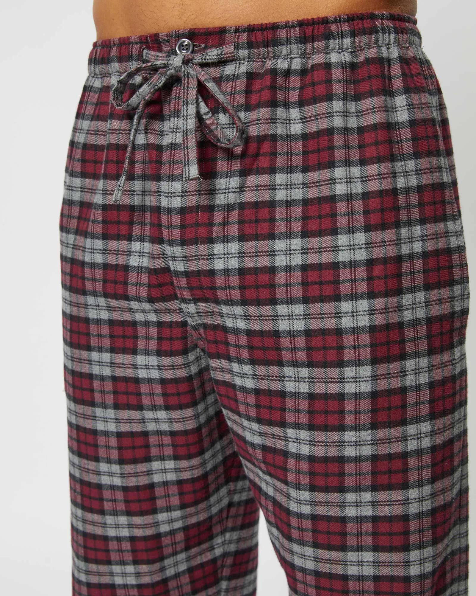 Men's Brushed Cotton Pyjama Trousers - Litton Burgundy Tartan