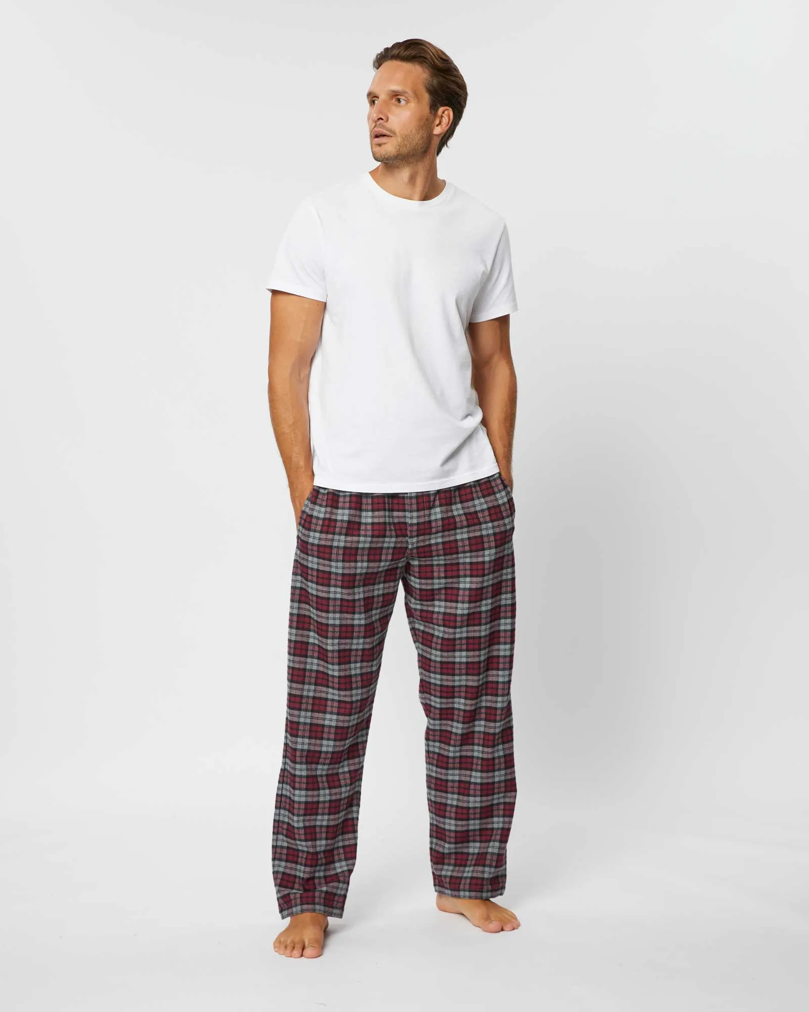 Men's Brushed Cotton Pyjama Trousers - Litton Burgundy Tartan