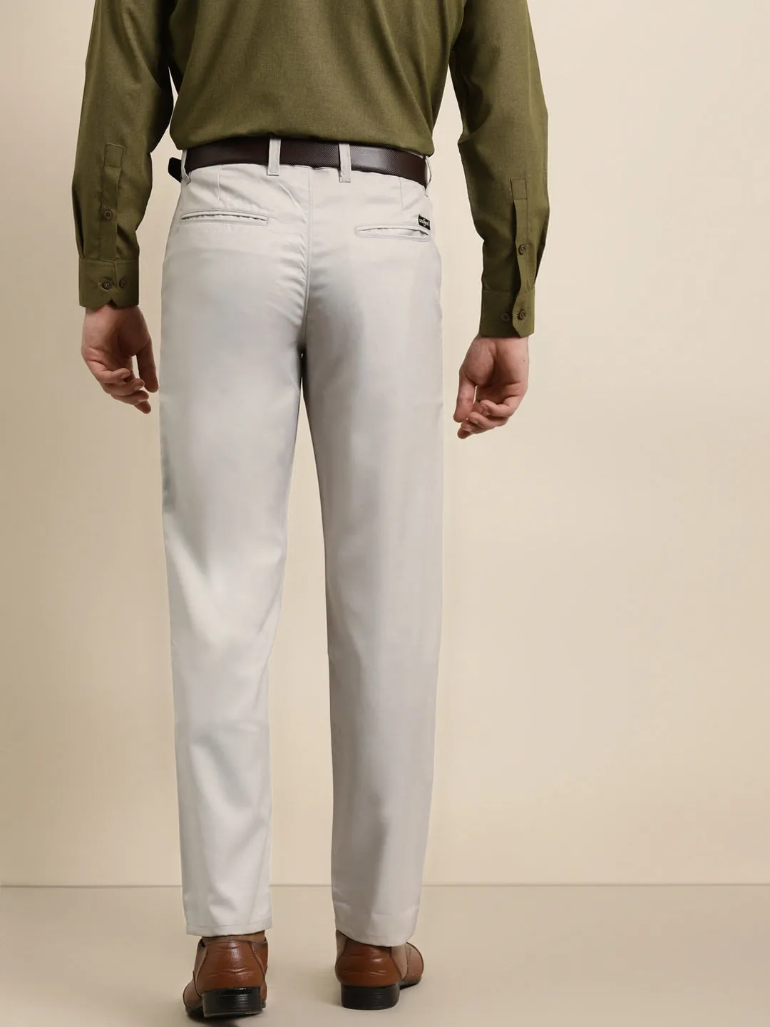 Men's Cotton Blend Light grey Solid Trouser - Sojanya