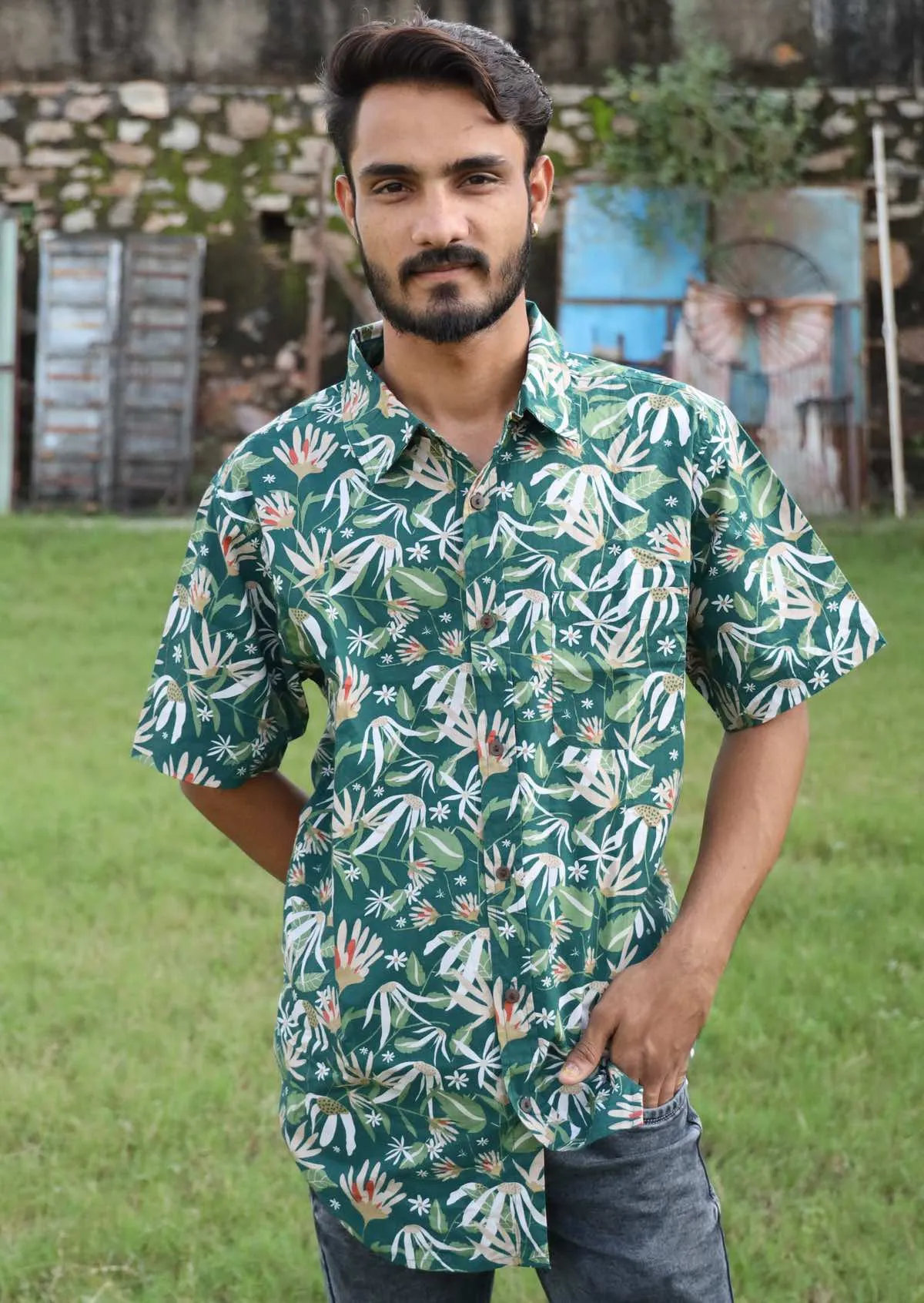 Men's Cotton Shirt Flannel Flower