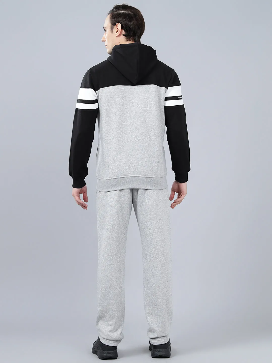 Men's Grey Color Block Winter Track Suit