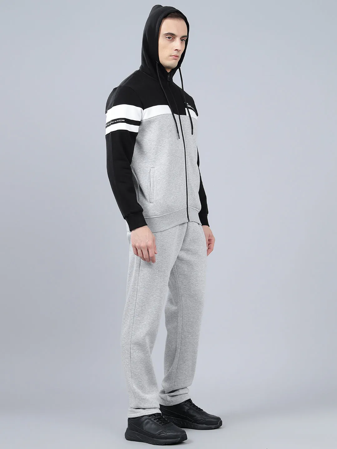 Men's Grey Color Block Winter Track Suit