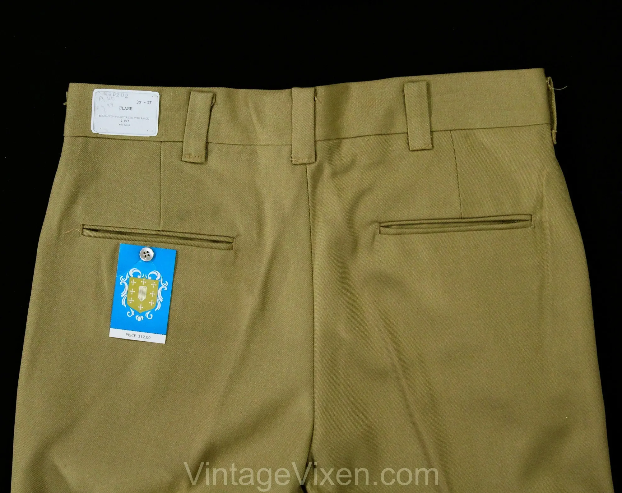 Men's Large XL 60s Pants - Mod Late 1960s Khaki Brown Tailored Pant - Boot Cut Flare Leg Trouser - Savoy Deadstock - Waist 39 - Inseam 35