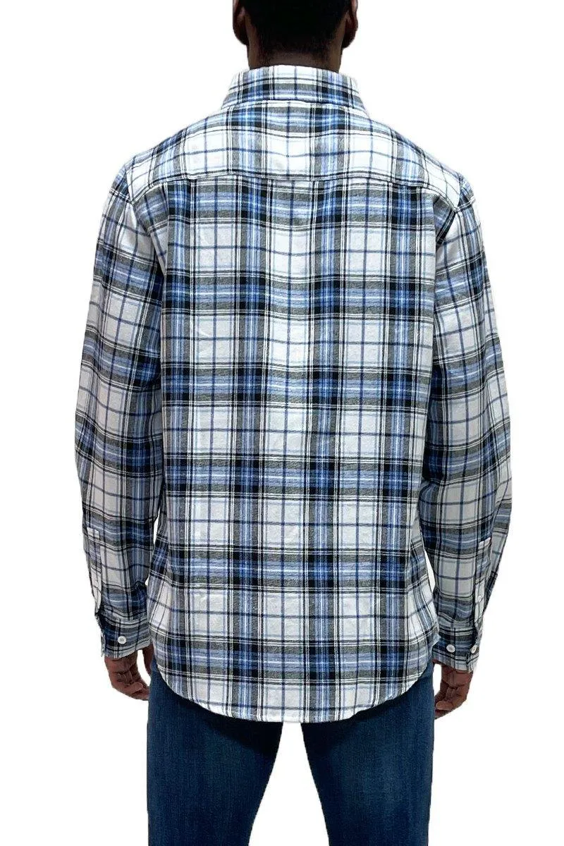 Mens Light Blue Plaid Flannel Long Sleeve Shirt