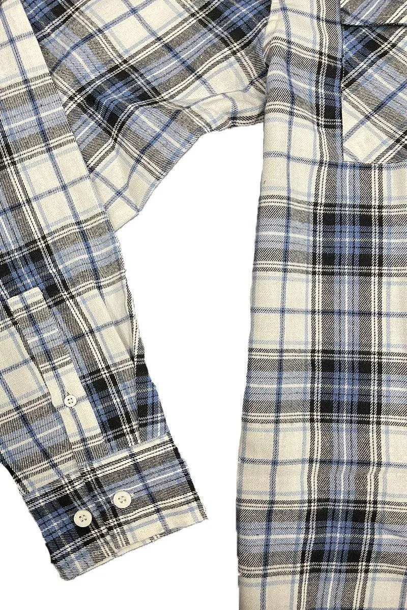Mens Light Blue Plaid Flannel Long Sleeve Shirt