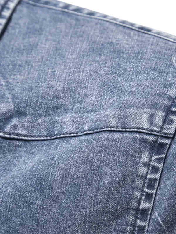 Men's Long-Sleeve Distressed Denim Shirt