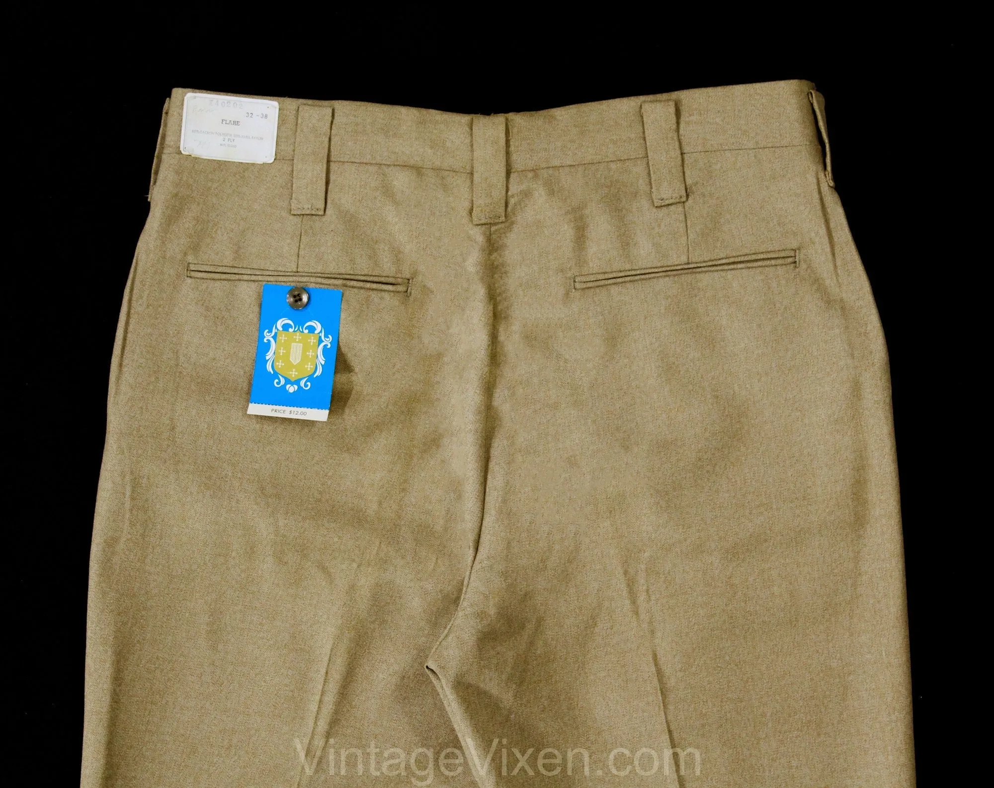 Men's Medium 60s Pants - Mod Late 1960s Khaki Brown Tailored Pant - Boot Cut Flare Trouser - Handsome Deadstock - Waist 33.5 - Inseam 37.75