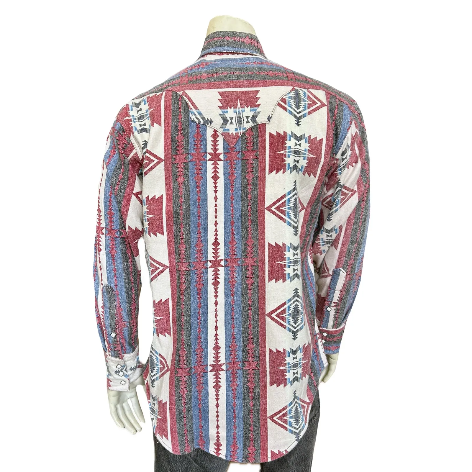 Men's Premium Flannel Jacquard Western Shirt in Red & White