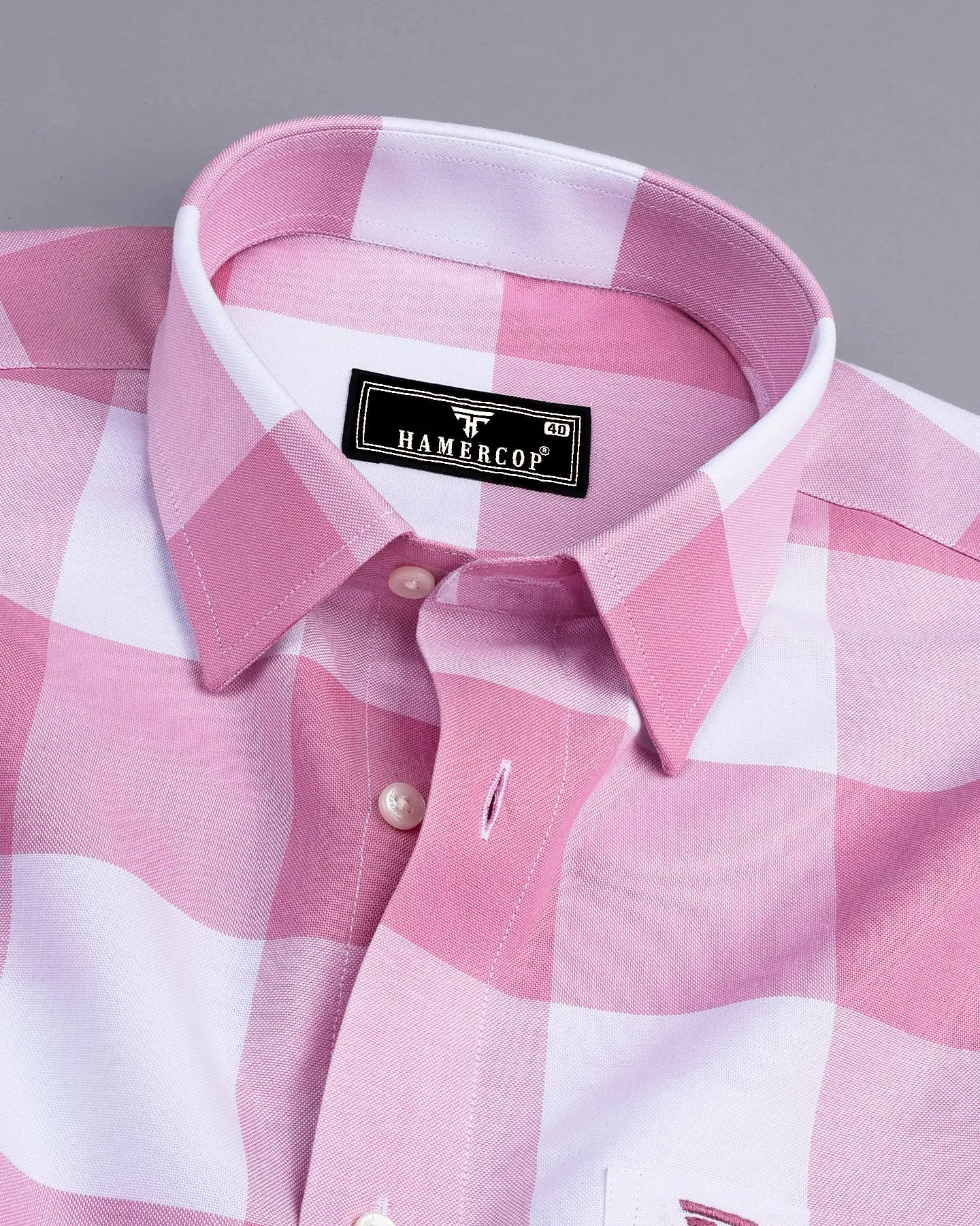 Merida Pink With White Broad Check Oxford Cotton Shirt