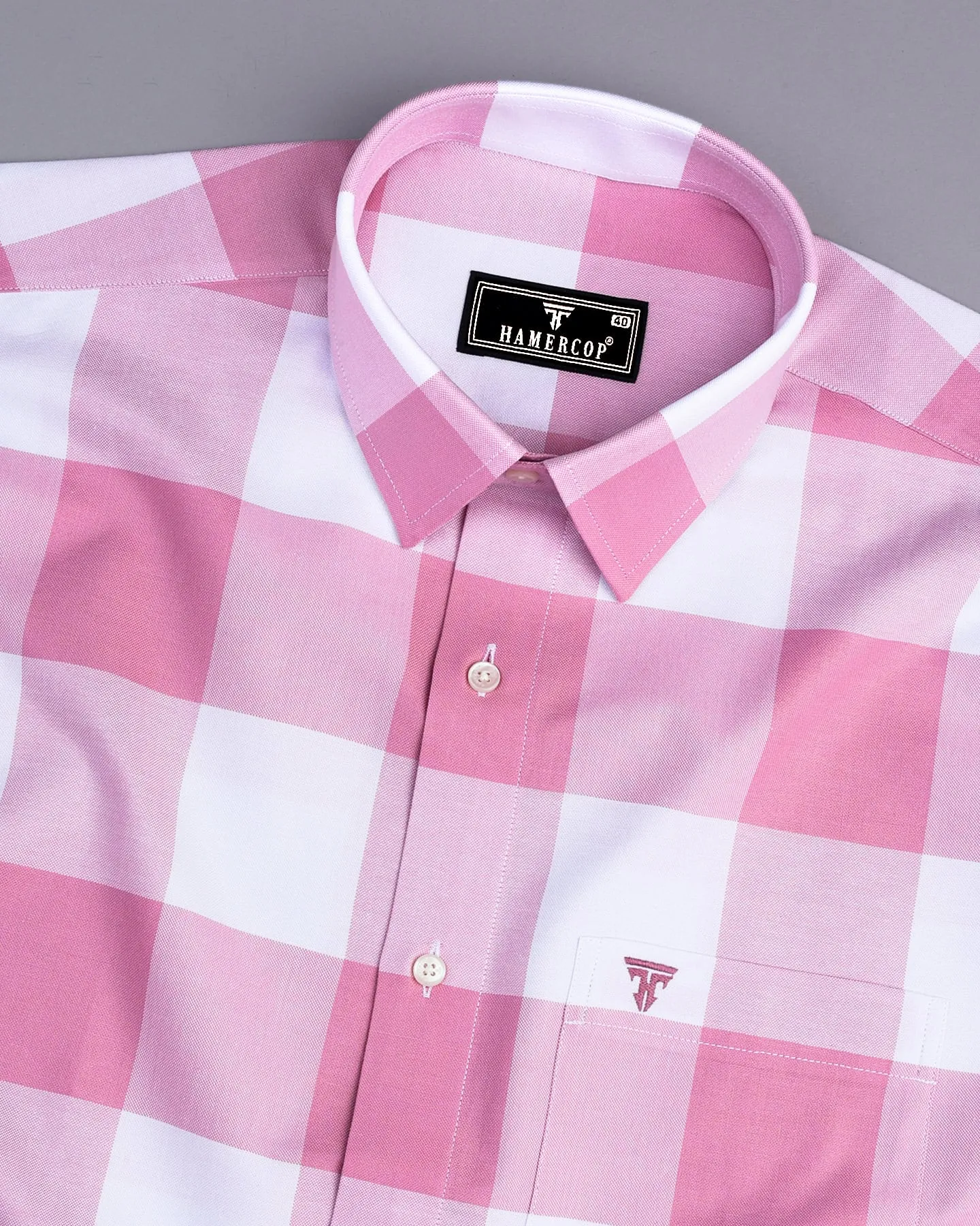Merida Pink With White Broad Check Oxford Cotton Shirt