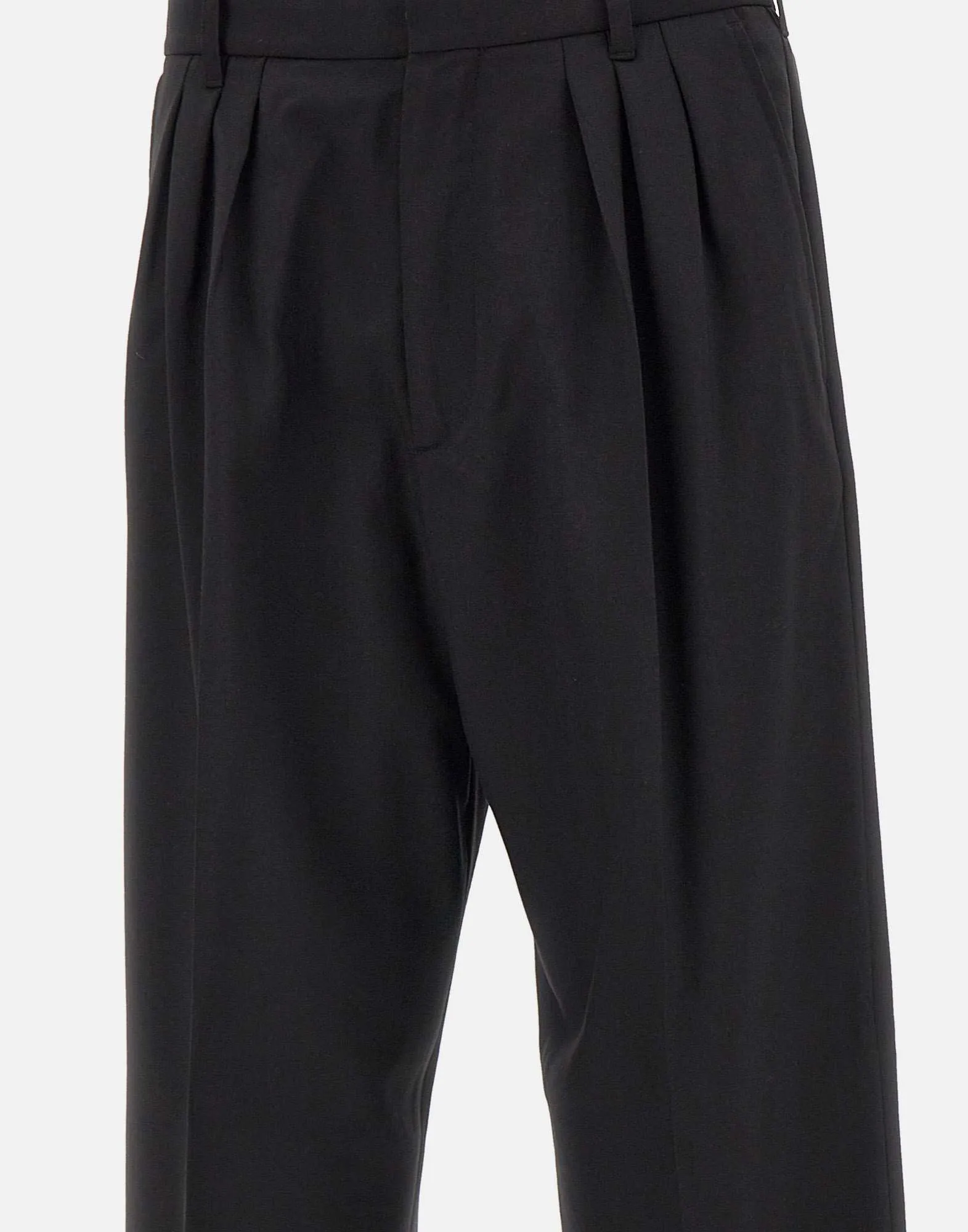 Pleated Black Wool Trousers for Men