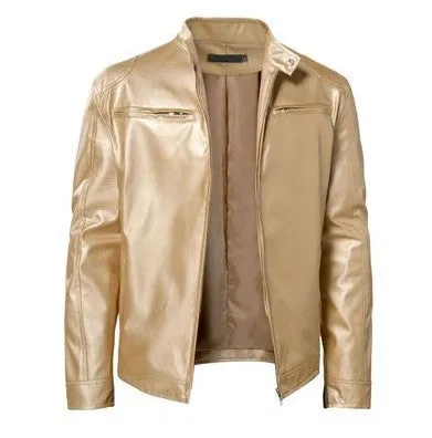 Premium Quality PU Leather Stand up Collar Slim Fit Leather Jacket Warm Zipper Cardigan with Multiple Pockets | PY31