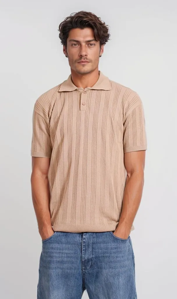 R205797 -Ribbed Polo Shirt - Beige