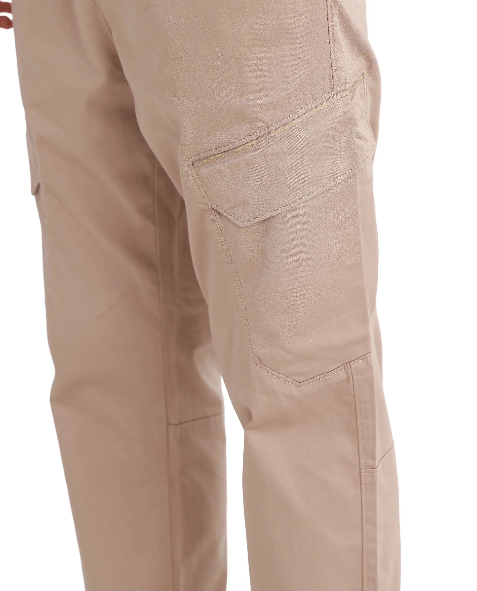 Rare Rabbit Men's Zudi Light Brown Cotton Fabric Drawstring Closure Regular Fit Cargo Style Trouser