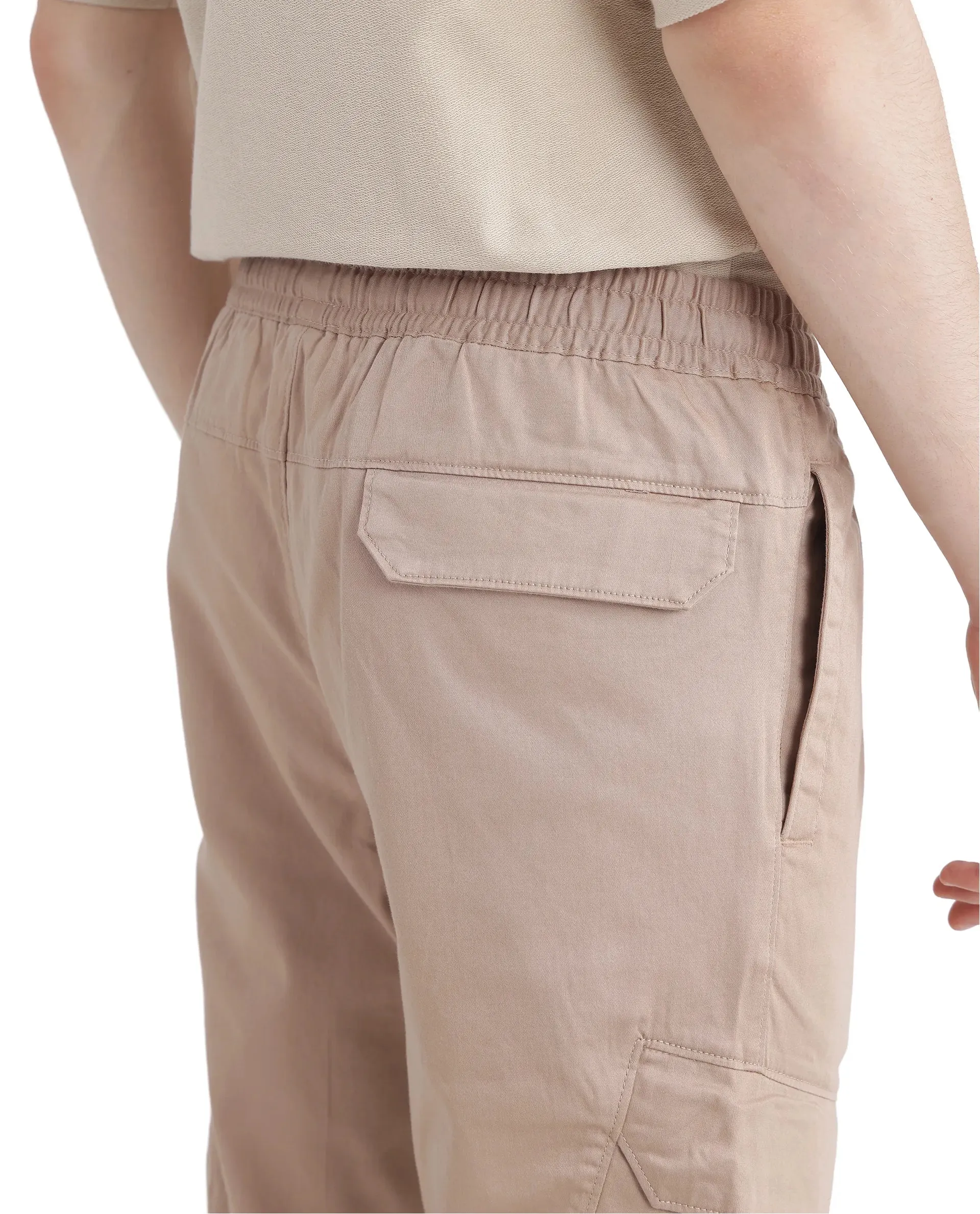 Rare Rabbit Men's Zudi Light Brown Cotton Fabric Drawstring Closure Regular Fit Cargo Style Trouser