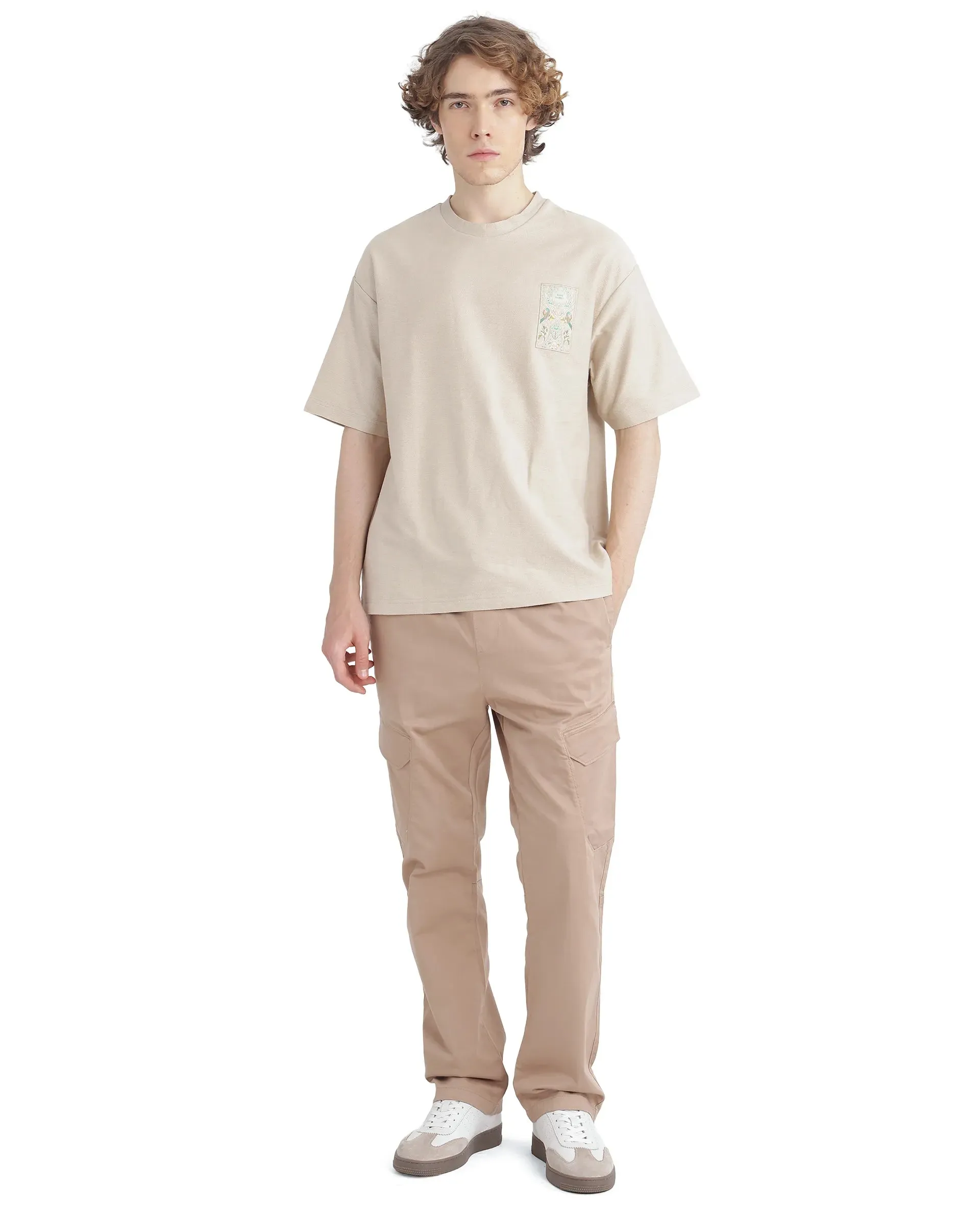 Rare Rabbit Men's Zudi Light Brown Cotton Fabric Drawstring Closure Regular Fit Cargo Style Trouser