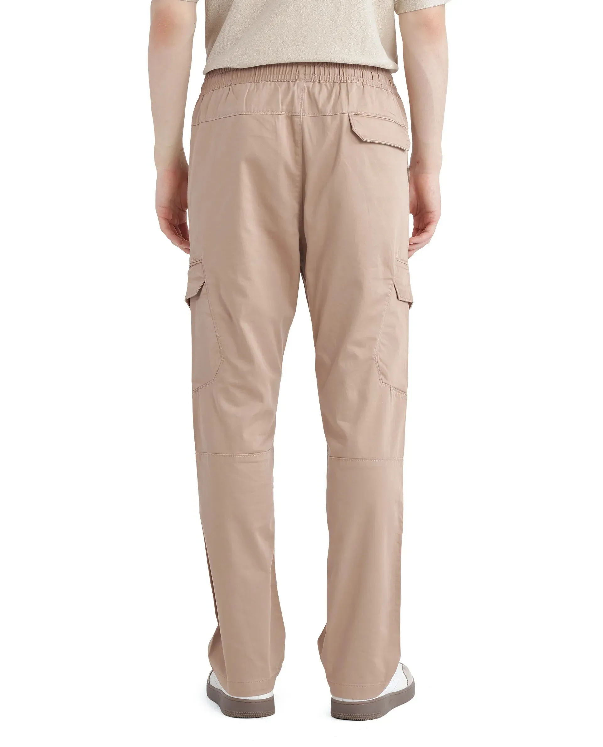 Rare Rabbit Men's Zudi Light Brown Cotton Fabric Drawstring Closure Regular Fit Cargo Style Trouser