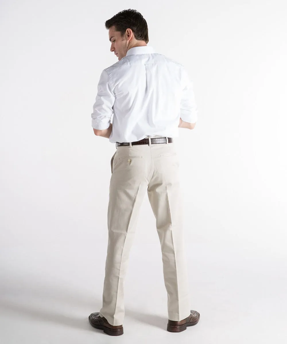 Short Men's Pant: "Dylan" Flat-Front Cotton Twill Self-Sizer Chino - Size 28 & 30 - FINAL SALE