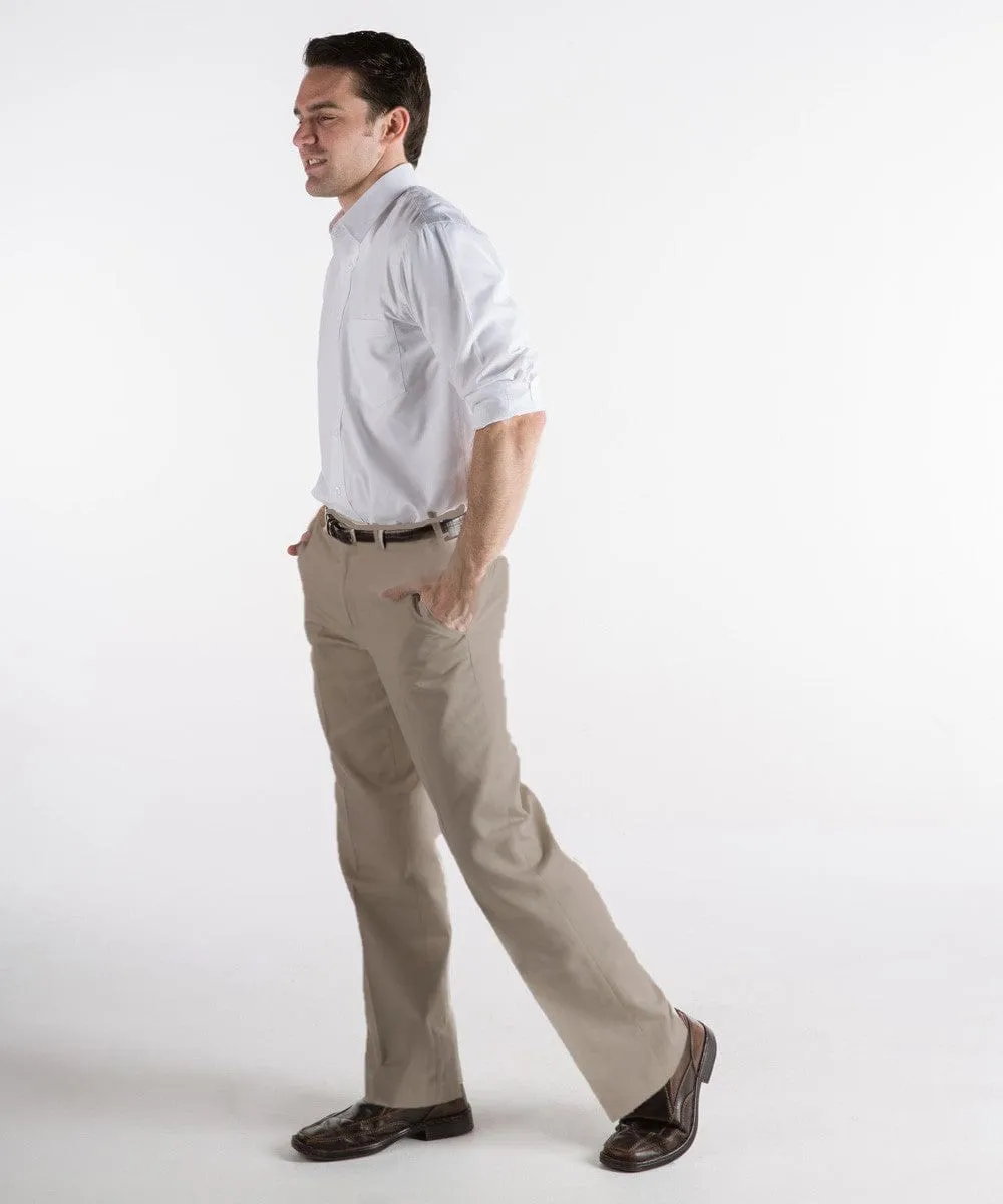 Short Men's Pant: "Dylan" Flat-Front Cotton Twill Self-Sizer Chino - Size 28 & 30 - FINAL SALE